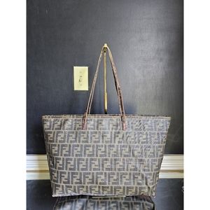 Fendi Zucca Coated Canvas Spalmati Roll Shopper Tote Brown